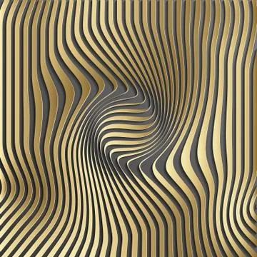Gold abstract stripe pattern background.Optical illusion, twisted lines Ilustración de archivo