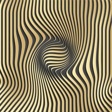 Gold abstract stripe pattern background.Optical illusion, twisted lines Ilustración de archivo