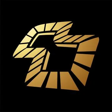 Gold Abstract Striped Nested Squares Icon in Perspective Stock Illustration