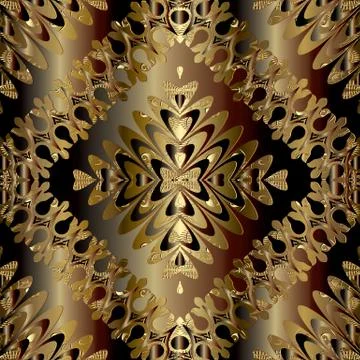 Gold abstract vector seamless pattern. Geometric background wallpaper with fl 스톡 일러스트