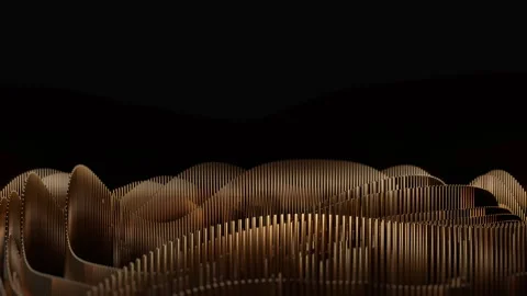 Gold Abstract Wave of Vertical Strips and Lines, Luxurious Metallic 3D Stock Footage 344234485
