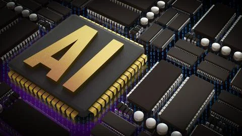 The Gold AI on Chip for Technology or IT concept 3d Rendering. Stock Illustration
