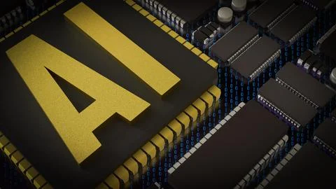 The Gold AI on Chip for Technology or IT concept 3d Rendering. Stock Photos
