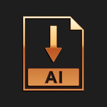 Gold AI file document icon. Download AI button icon isolated on black background Illustrazione stock