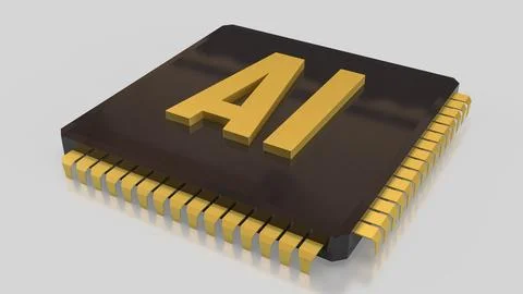 The Gold AI on  IC  for Technology concept 3d Rendering. Stock Illustration