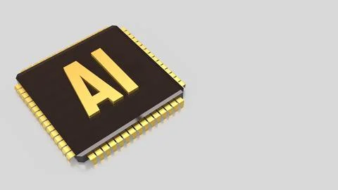 The Gold AI on  IC  for Technology concept 3d Rendering. Stock Photos
