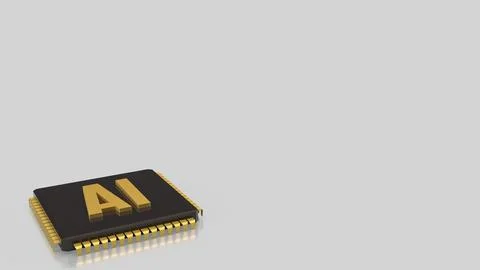The Gold AI on  IC  for Technology concept 3d Rendering. Stock Photos