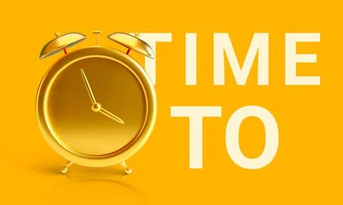 Gold alarm clock. Time to. Vector illustration. Illustrazione stock