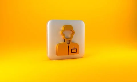Gold Analyst engineer icon isolated on yellow background. Silver square button 스톡 일러스트