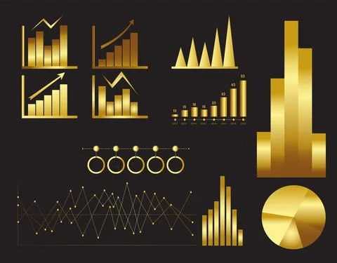 Gold analytics chart icons Stock Illustration