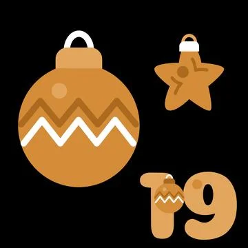 Gold And Black Boho Advent Calendar Illustration With Christmas Tree Ball Toy 스톡 일러스트
