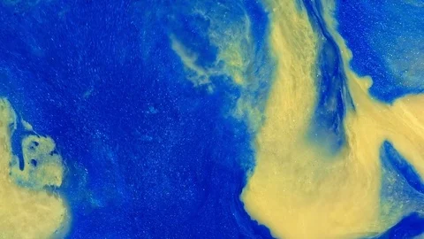 Gold and blue explode 1 vibrant bright paint and oil color swirls entropy Stock Footage 81703475