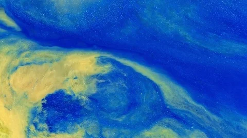 Gold and blue explode 2 vibrant bright paint and oil color swirls entropy Stock Footage 81703858