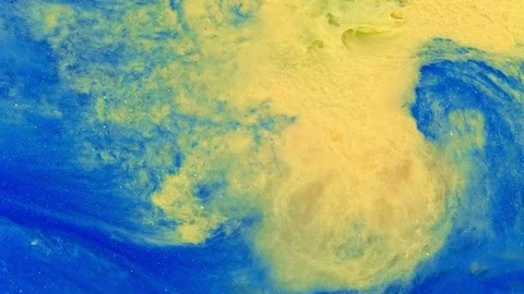 Gold and blue explode 3 vibrant bright paint and oil color swirls entropy Stock-Footage 82010369