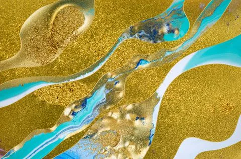 Gold and blue wave pattern. Marble abstract golden background. Stock Illustration