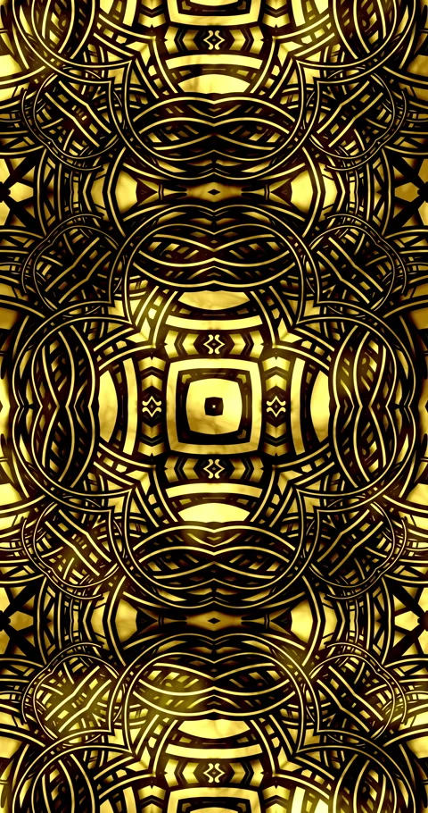 A gold and brown kaleidoscopic patterned design with circles and squares Stock Footage 271033647