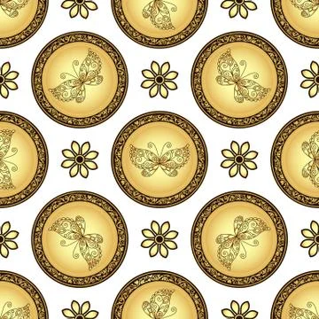 Gold and browne seamless pattern with gradient vintage circles Stock Illustration