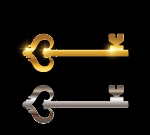 Gold and Chrome Key Vector Sign Stock Illustration