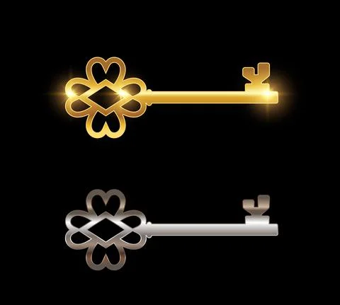 Gold and Chrome Key Vector Sign Stock Illustration