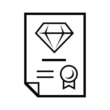 Gold and diamond certificate. Stylized illustration line icon. Image for jewe Illustrazione stock