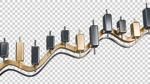 Gold and Graphite Candlestick Chart - 3D Illustration Stock Illustration