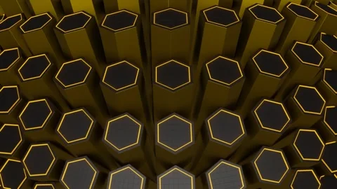 Gold and Gray Hexagonal Circular Motion Background VJ Loop in 4K Stock Footage 251189848