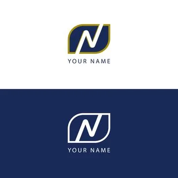 Gold and navy blue professional logo, letter n within a gold frame. Placeho.. Stock Illustration