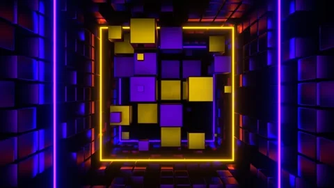 Gold and Purple Cubic Entity Move Through Tunnel Background VJ Loop in 4K Stock Footage 293191499