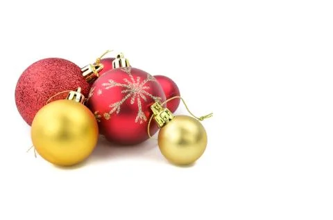 Gold and red balls for chrismas ornament on white background Stock Photos