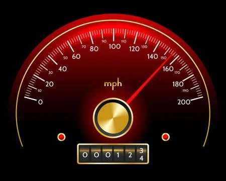 Gold and Red Speedometer Dashboard in retro style. Vector illustration. Stock Illustration