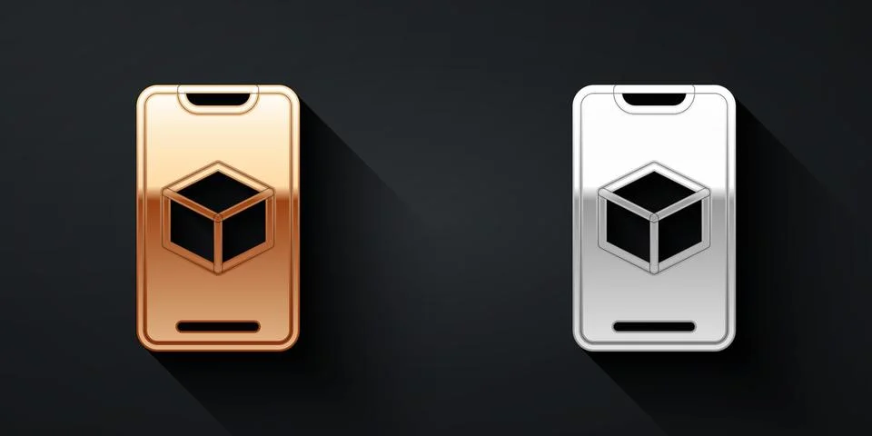 Gold and silver 3D printer software icon isolated on black background. 3d Stock Illustration