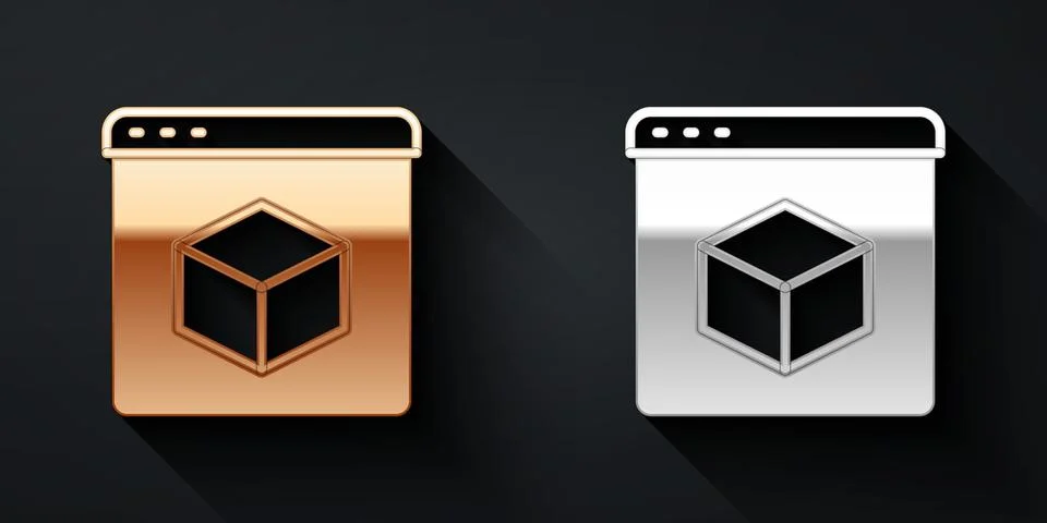 Gold and silver 3D printer icon isolated on black background. 3d printing. Lo Stock Illustration