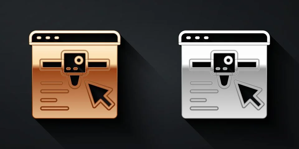Gold and silver 3D printer setting icon isolated on black background. 3d prin Illustrazione stock