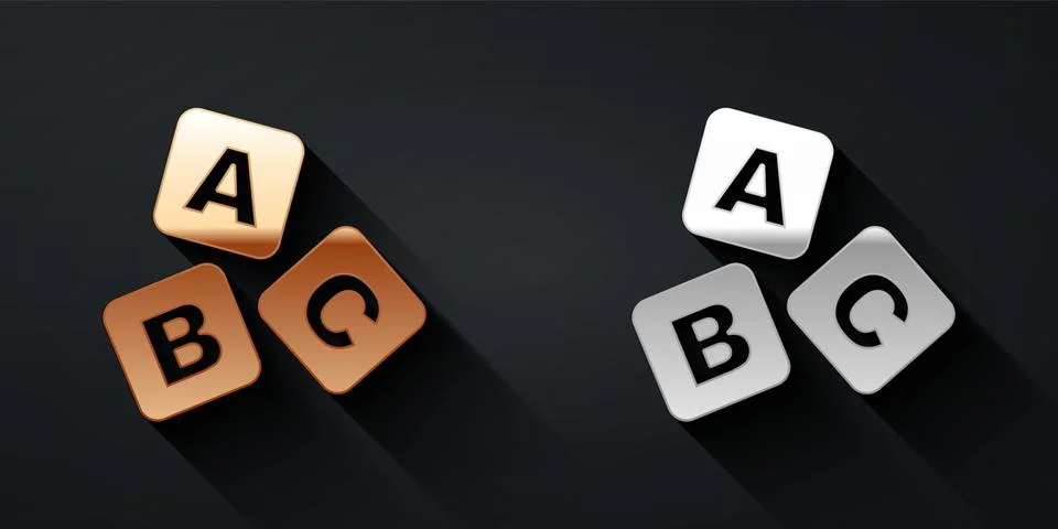 Gold and silver ABC blocks icon isolated on black background. Alphabet cubes Stock Illustration