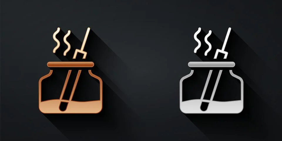 Gold and silver Aroma diffuser icon isolated on black background. Glass jar Stock Illustration