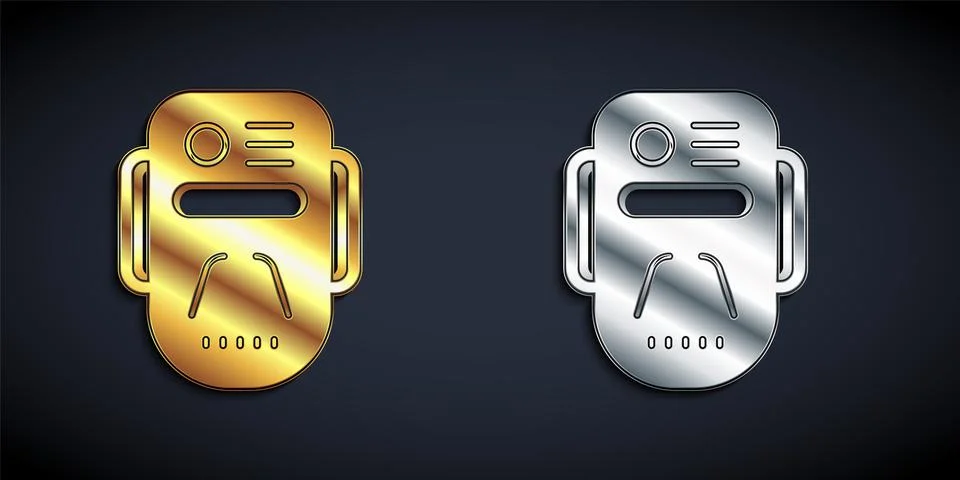 Gold and silver Artificial intelligence robot icon isolated on black background Illustrazione stock
