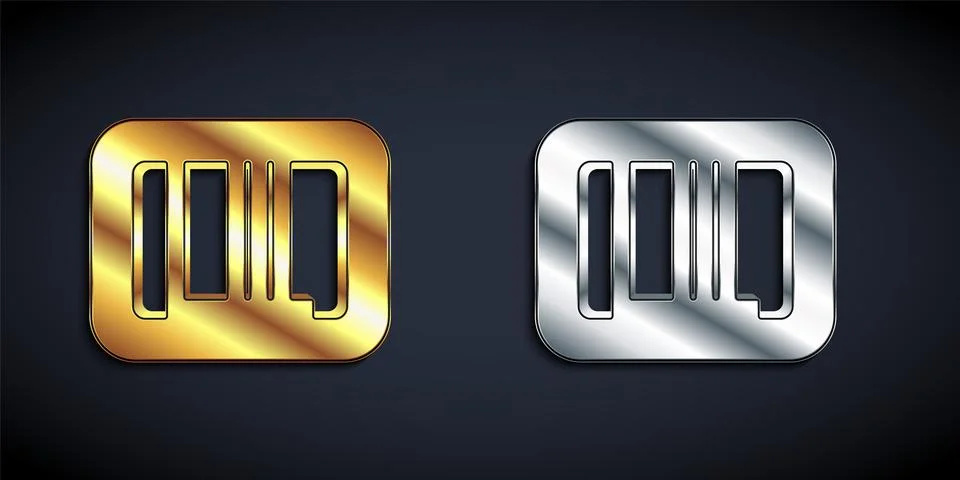 Gold and silver Barcode icon isolated on black background. Long shadow style 스톡 일러스트