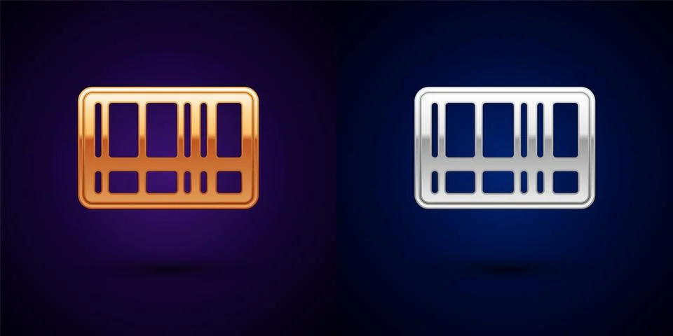 Gold and silver Barcode icon isolated on black background.  Vector Stock Illustration