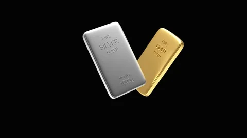 Gold and silver bars rotating on black in 3D render. Stock Footage 338286969