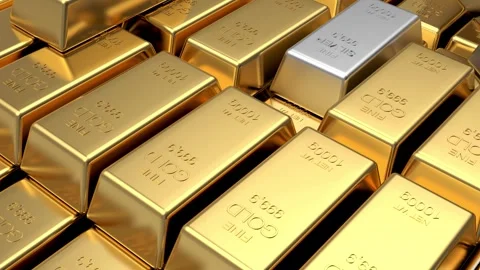 Gold and silver bars stacked in rows. 3D rendering. Stock Footage 337061705