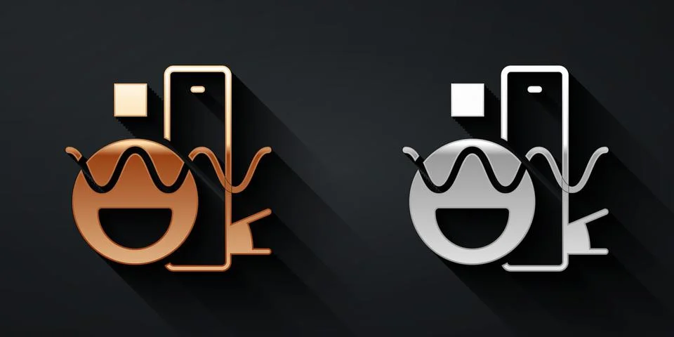 Gold and silver Basic geometric shapes icon isolated on black background. Long Stock Illustration