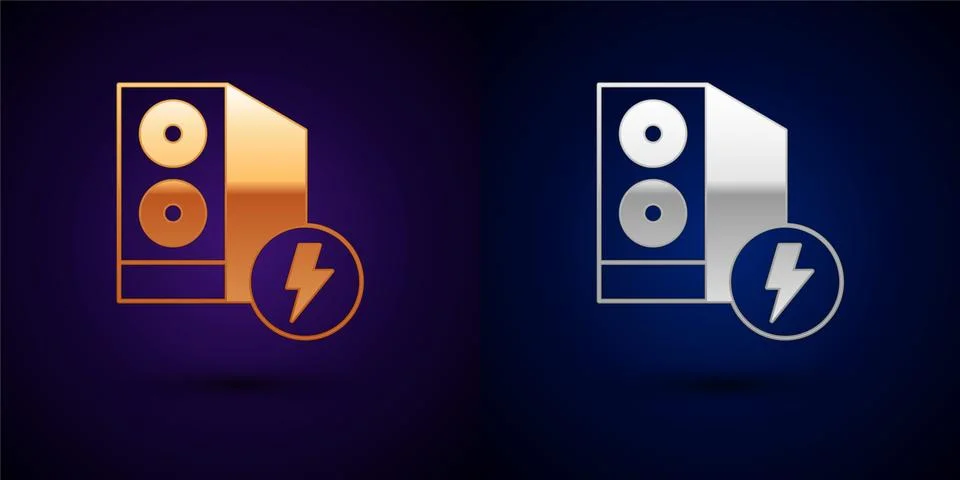 Gold and silver Case of computer icon isolated on black background. Computer Stock Illustration
