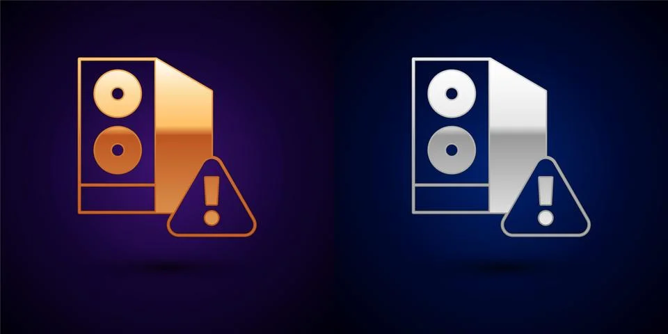 Gold and silver Case of computer with exclamation mark icon isolated on black Illustrazione stock