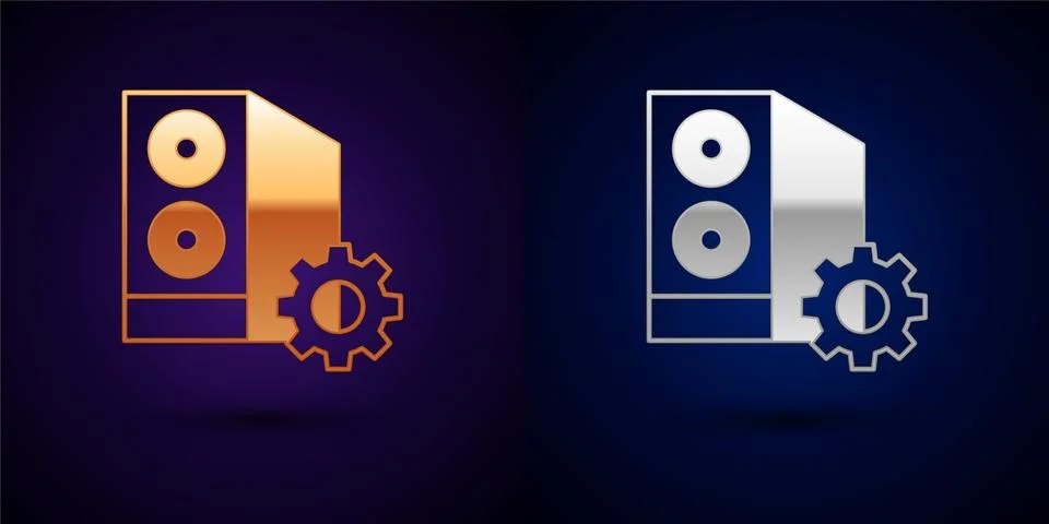 Gold and silver Case of computer setting icon isolated on black background Illustrazione stock
