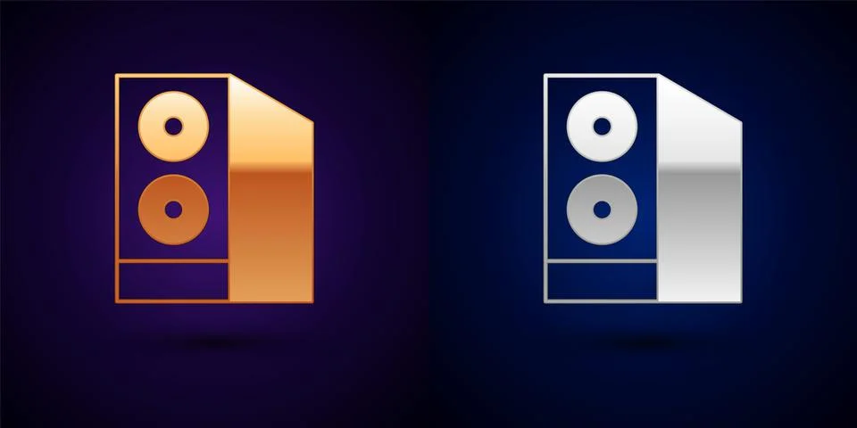 Gold and silver Case of computer icon isolated on black background. Computer Stock Illustration