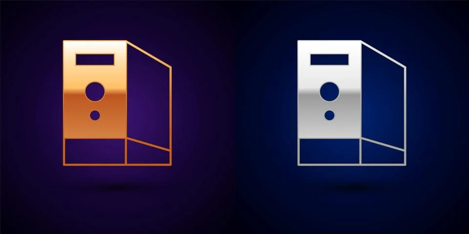 Gold and silver Case of computer icon isolated on black background. Computer Stock Illustration