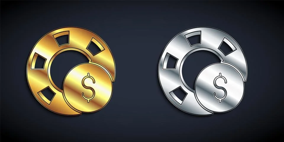 Gold and silver Casino chips icon isolated on black background. Casino gamb.. Stock Illustration