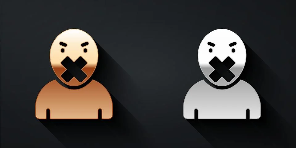 Gold and silver Censor and freedom of speech concept icon isolated on black Stockillustratie