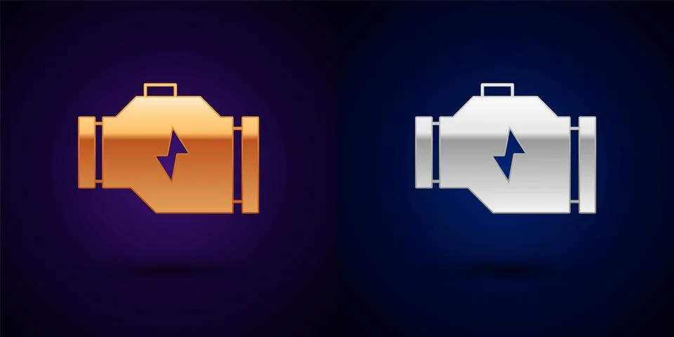 Gold and silver Check engine icon isolated on black background. Vector Stock Illustration