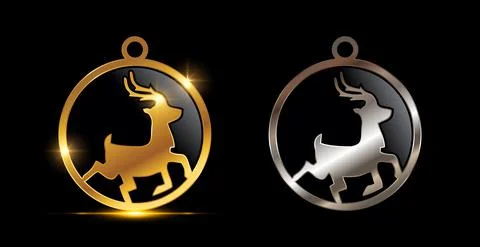 Gold and Silver Christmas Deer Circle Decoration Vector Sign Stock Illustration